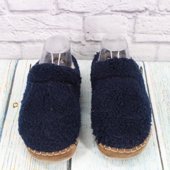 LL Bean Navy Pile Fleece Round Toe Slip On Slides Cozy Slipper Size 8 M - Picture 5 of 9